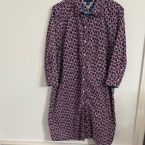 Tommy Hilfiger Button-Front Midi Shirt Dress in Red and Blue Geometric Print